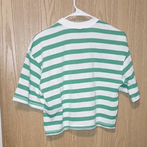 NEW Women's French Terry Pullover Sweatshirt - Wild Fable™ Green Striped XXS - Picture 4 of 5